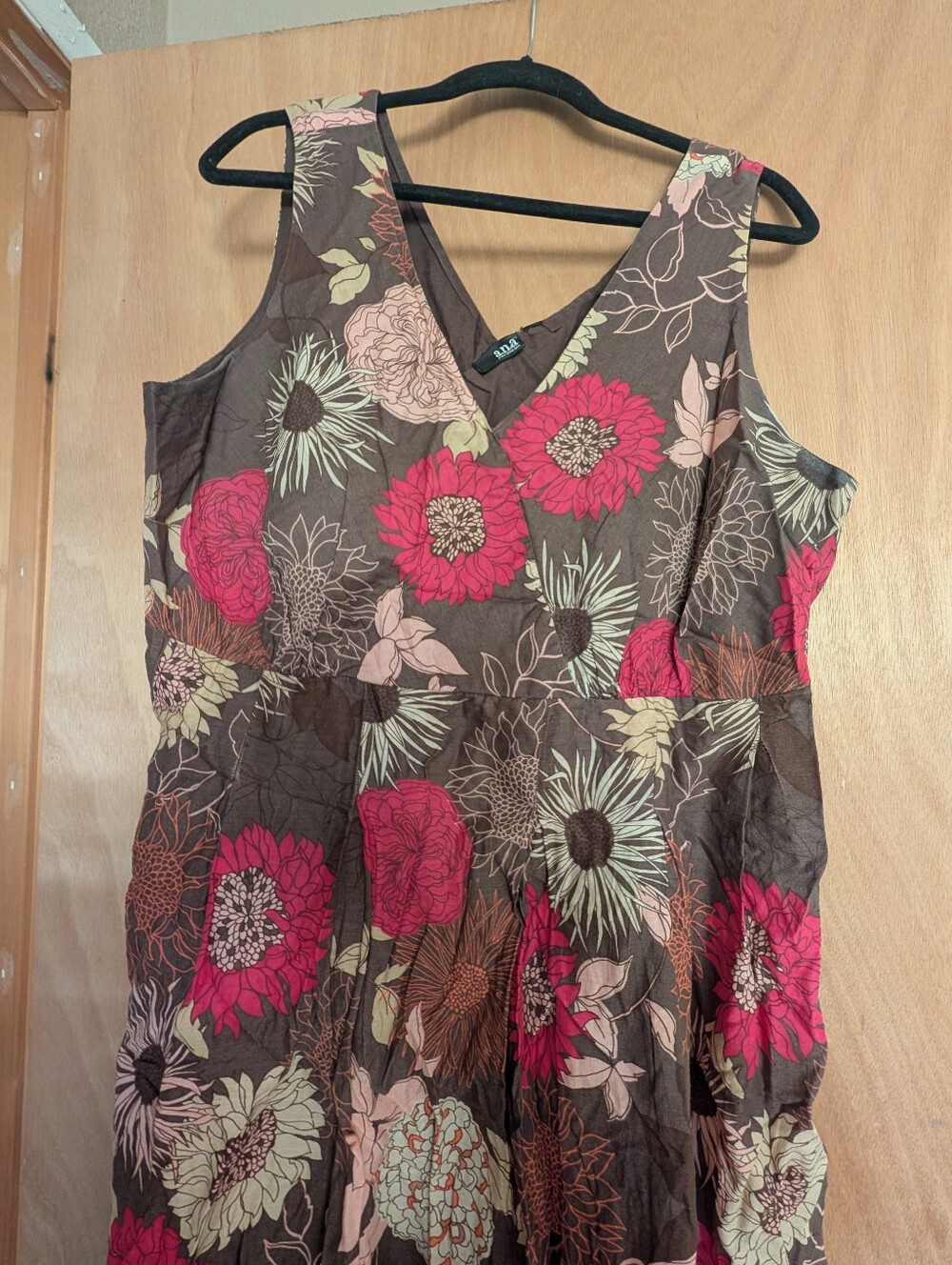 a.n.a Brown Maxi Dress with Pink and Cream Floral Print